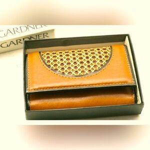 NWT NIB NOS Prince Princess Gardner Woven Tan Leather Folded Mini Wallet Key Fob